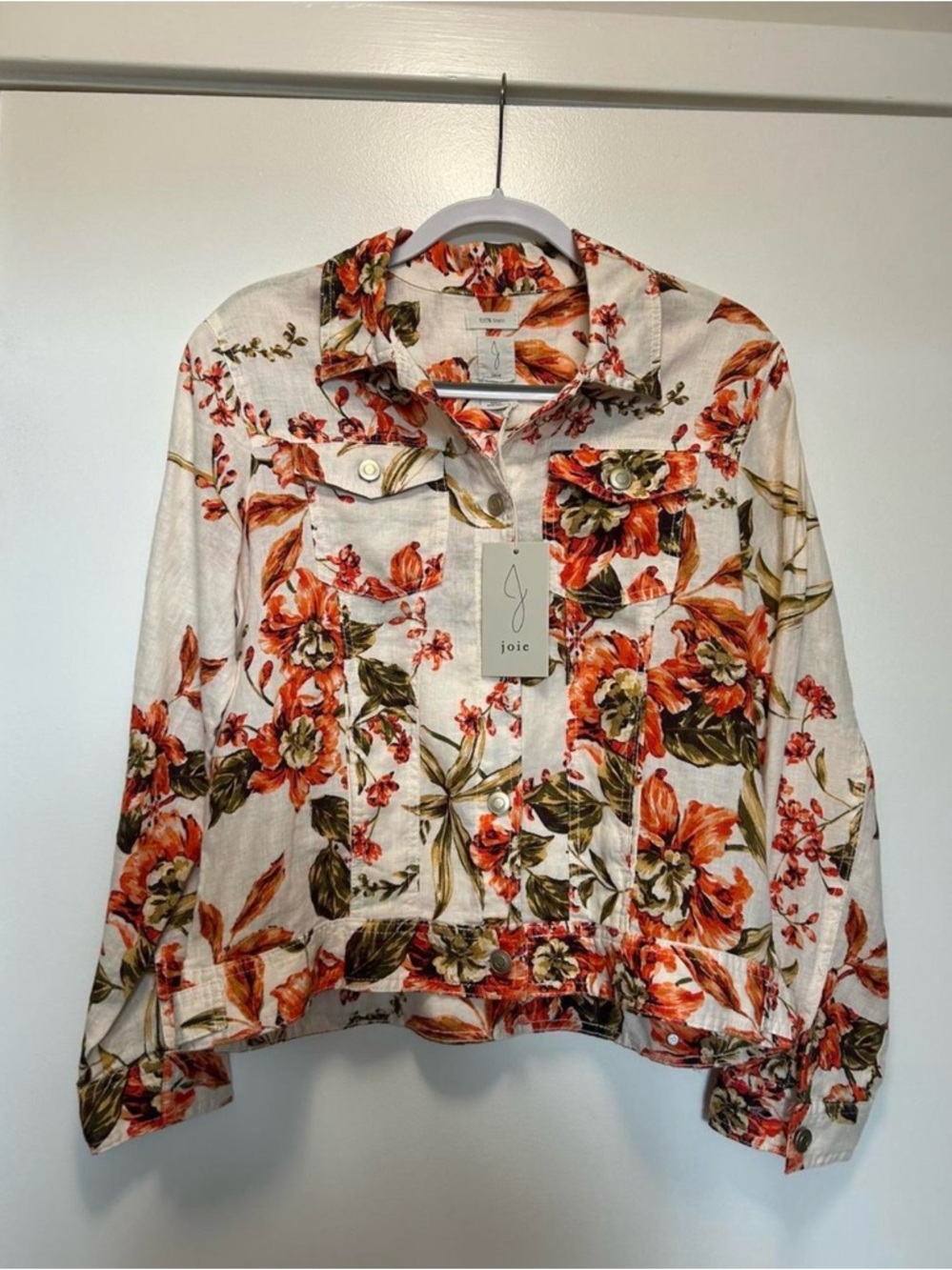 Joie White Jacket with Orange and Green Floral Print